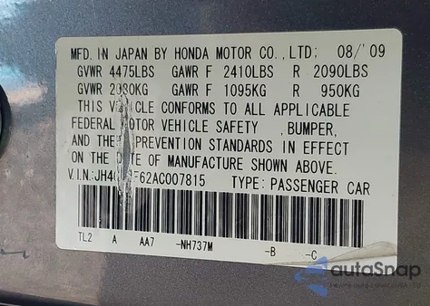 2010 Acura Tsx 2.4 z USA, uszkodzony, nr VIN JH4CU2F62AC007815